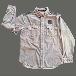 Harley Davidson Motor Cycle/Biker Men Long Slv Button Gray Corduroy Shirt Sz Med